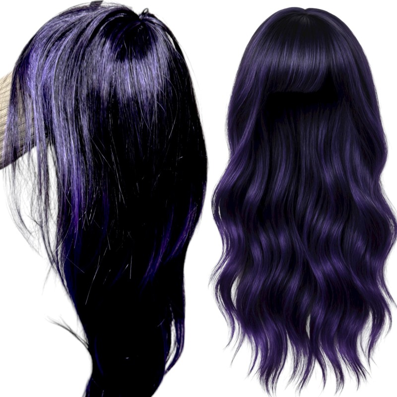 Peruka długie czarno-fioletowe włosy cosplay