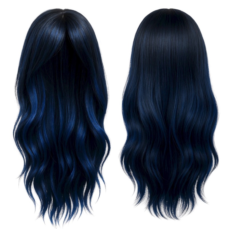 Peruka Cosplay z Długimi Czarno-Niebieskimi Włosami