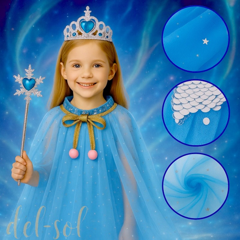 Peleryna Tiulowa Niebieska z Koroną i Różdżką