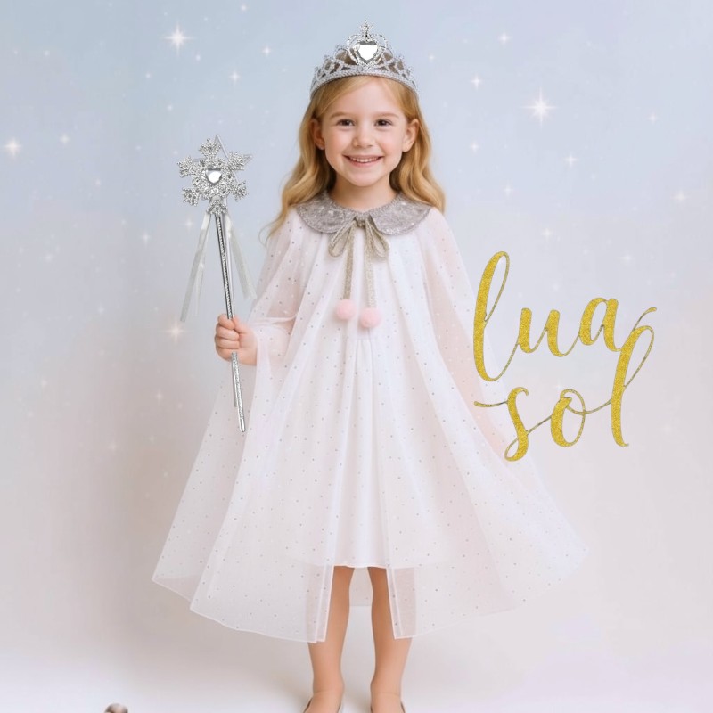 Peleryna Królowej Śniegu Tiulowa Biała z Akcesoriami