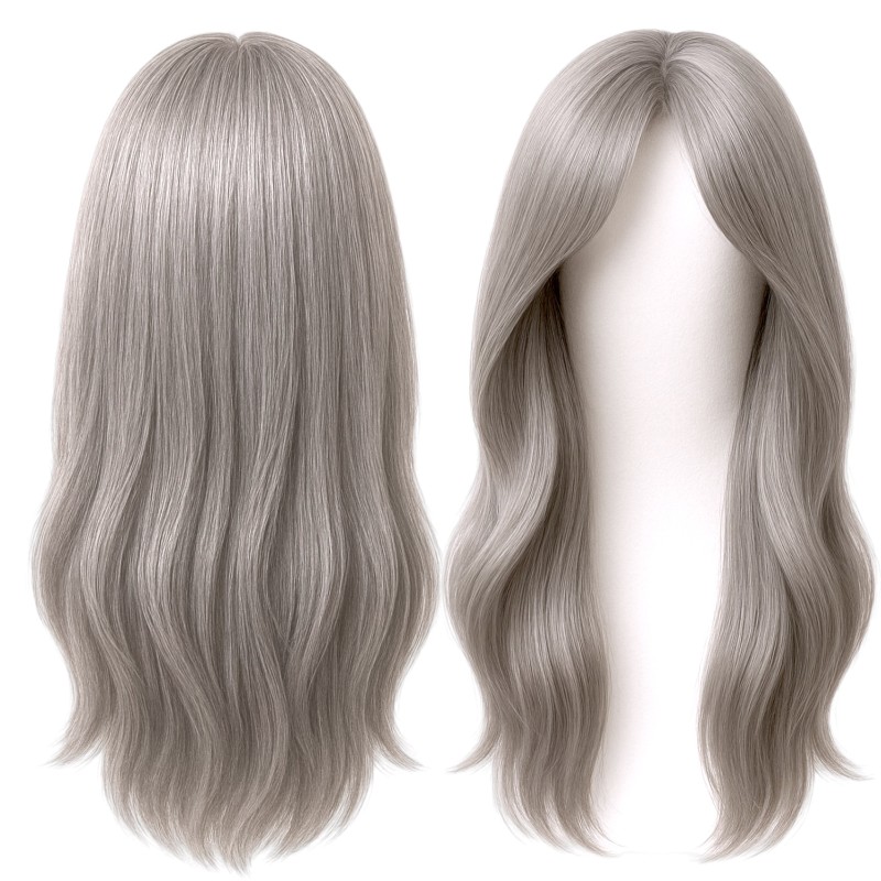 Peruka Szara Długie Włosy Cosplay Goth