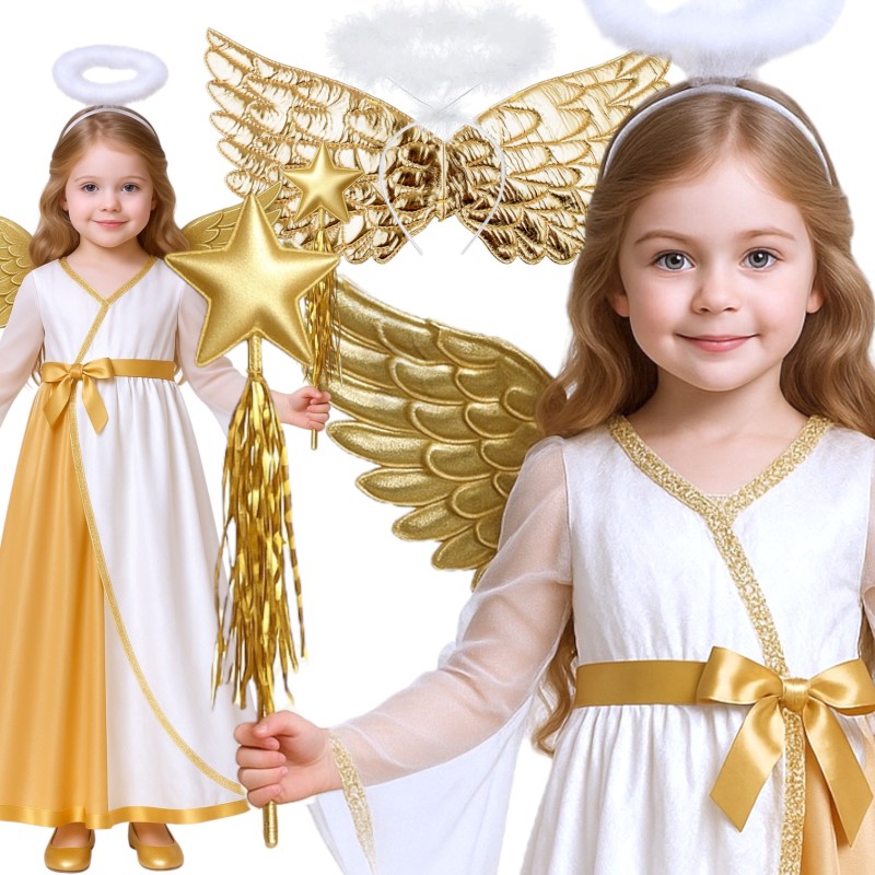 Strój Anioł dla Dziewczynki z Różdżką i Skrzydłami