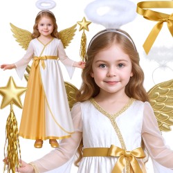 Strój Anioł dla Dziewczynki z Różdżką i Skrzydłami