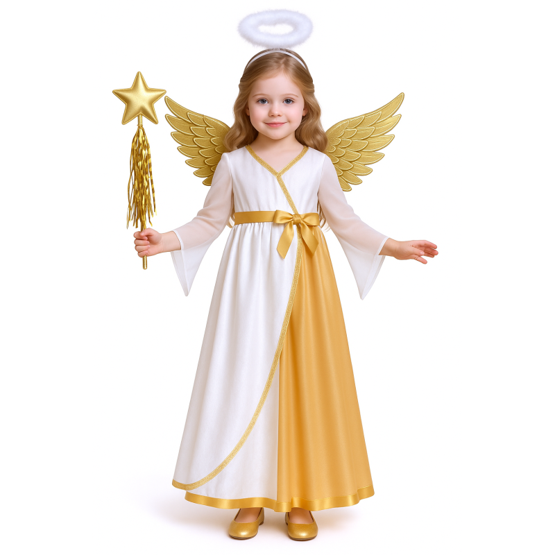 Strój Anioł dla Dziewczynki z Różdżką i Skrzydłami