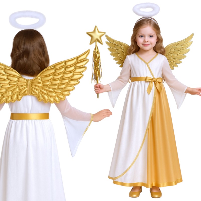 Strój Anioł dla Dziewczynki z Różdżką i Skrzydłami