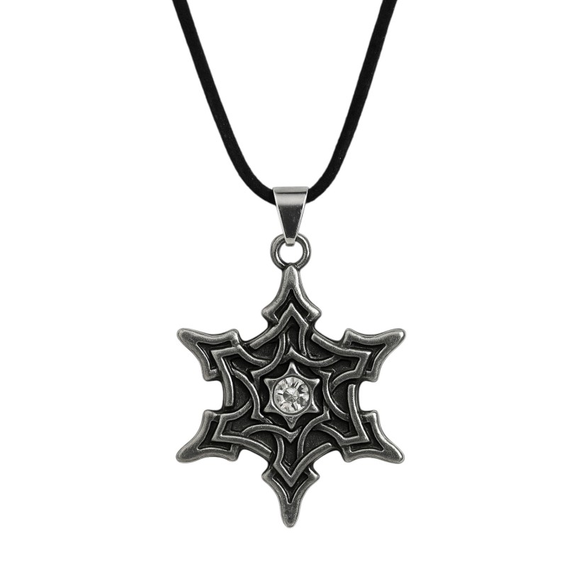 Naszyjnik Medalion Gotycki Amulet Gwiazda z Kryształkiem