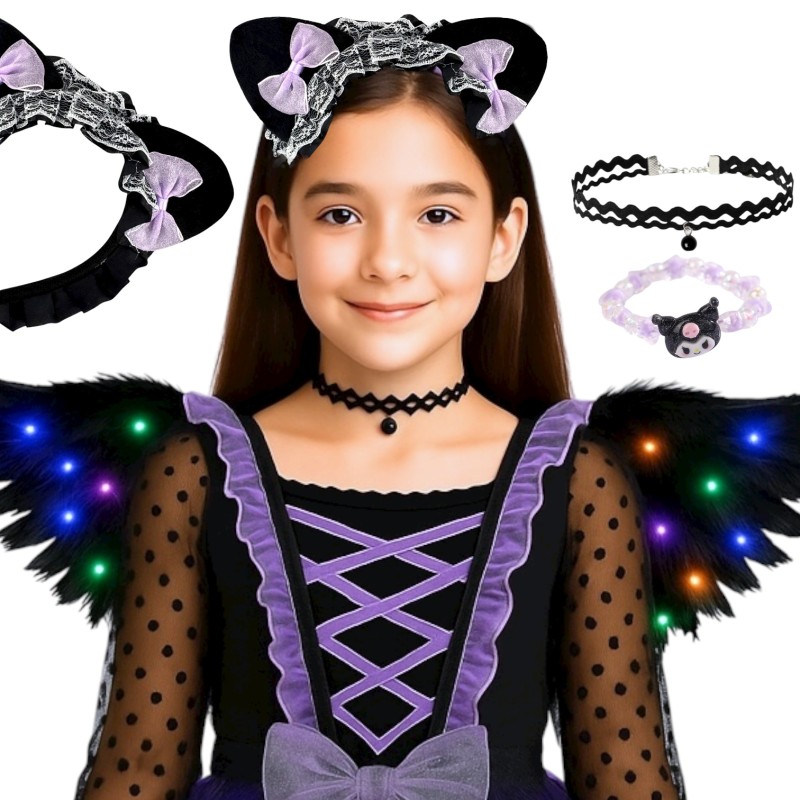 Strój Kuromi z Skrzydełkami, Opaską i Biżuterią