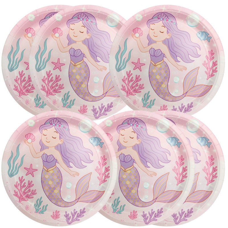 Zestaw syrenka 12 talerzyków 6 kubków 20 serwetek