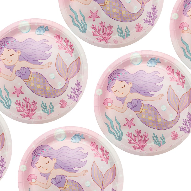 Zestaw syrenka 12 talerzyków 6 kubków 20 serwetek