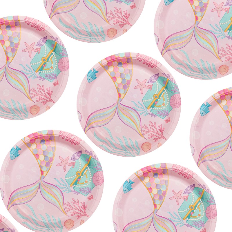 Zestaw syrenka 12 talerzyków 6 kubków 20 serwetek