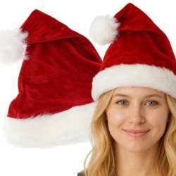 Aksamitna czapka Mikołaja na święta z pomponem