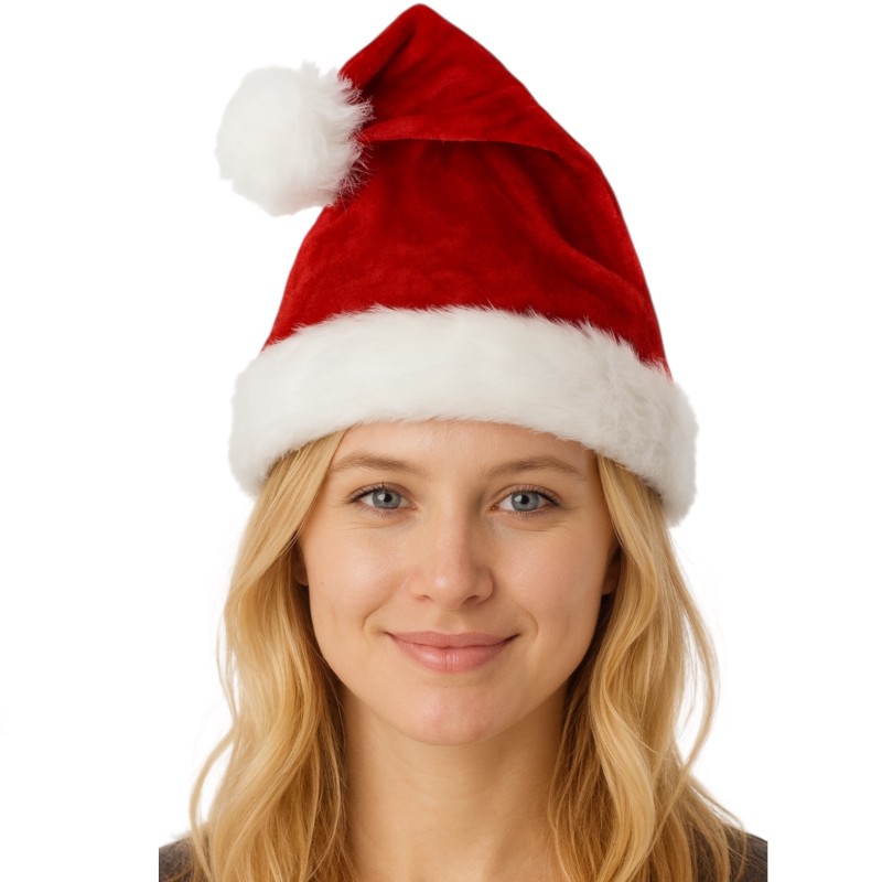 Aksamitna czapka Mikołaja na święta z pomponem