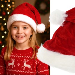 Aksamitna czapka Mikołaja na święta z pomponem