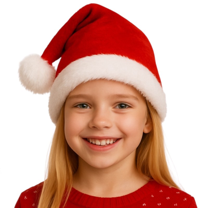 Aksamitna czapka Mikołaja na święta z pomponem