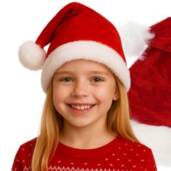 Aksamitna czapka Mikołaja na święta z pomponem