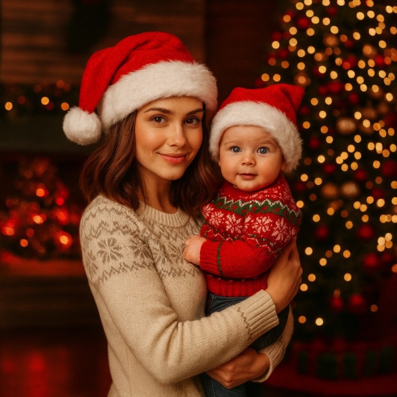 Aksamitna czapka Mikołaja na święta z pomponem