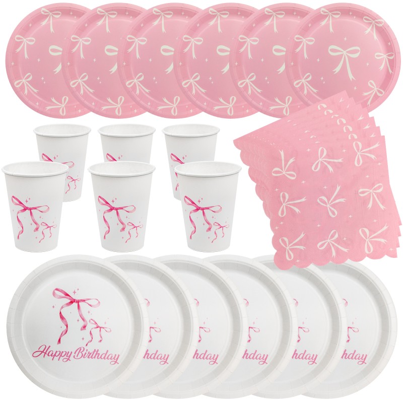 Zestaw urodzinowy Birthday Bow Elegance talerzyki kubki