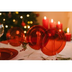 Czerwone Talerze Transparentne PVC 23cm 4 szt.
