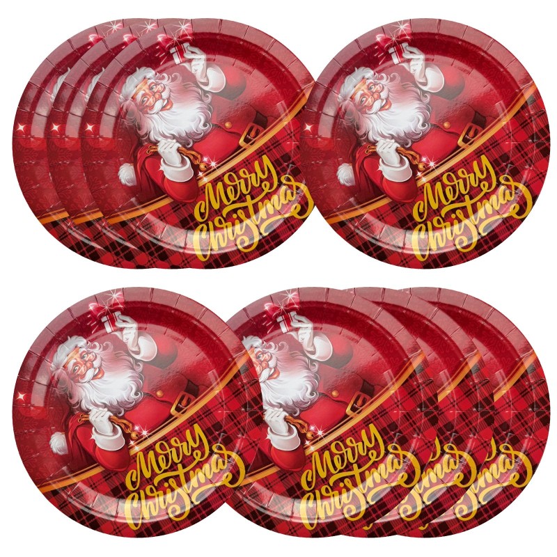 Zestaw talerzyków jednorazowych 18cm Święty Mikołaj 8 szt.