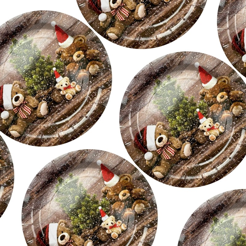 Talerzyki świąteczne Misie 18 cm 8 szt.