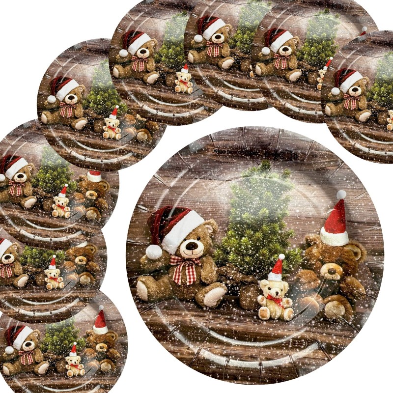 Talerzyki świąteczne Misie 18 cm 8 szt.