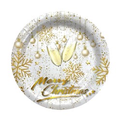 Talerzyki jednorazowe 18cm 8 sztuk złote Merry Christmas