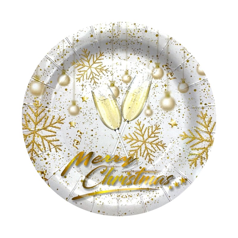 Talerzyki jednorazowe 18cm 8 sztuk złote Merry Christmas