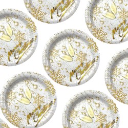 Talerzyki jednorazowe 18cm 8 sztuk złote Merry Christmas