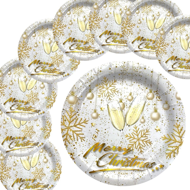 Talerzyki jednorazowe 18cm 8 sztuk złote Merry Christmas