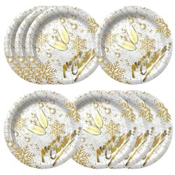 Talerzyki jednorazowe 18cm 8 sztuk złote Merry Christmas