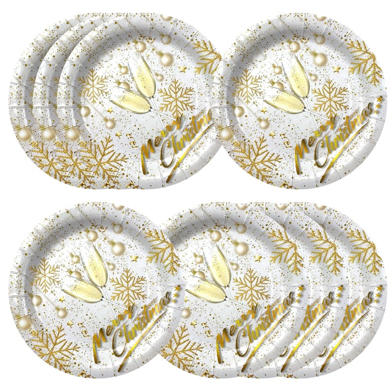 Talerzyki jednorazowe 18cm 8 sztuk złote Merry Christmas