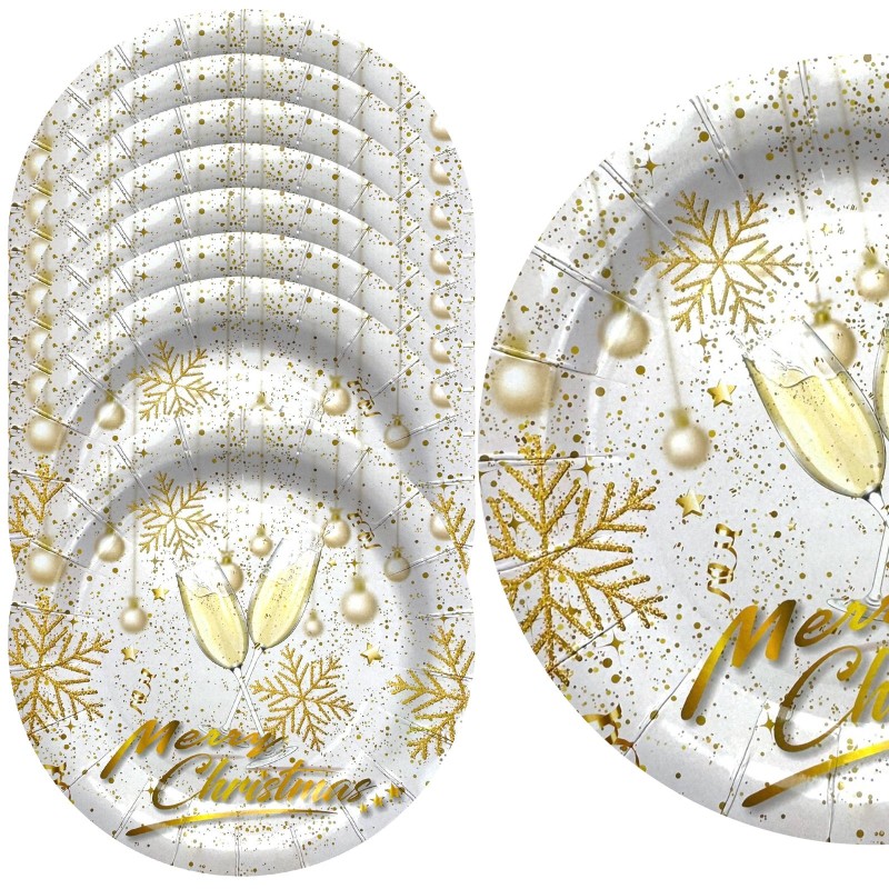 Talerzyki Świąteczne Golden Cheers 8 szt. 22 cm