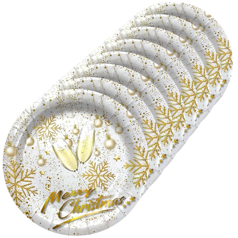 Talerzyki Świąteczne Golden Cheers 8 szt. 22 cm