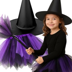 Strój Wiedźmy dla Dzieci z Kapeluszem i Miotłą