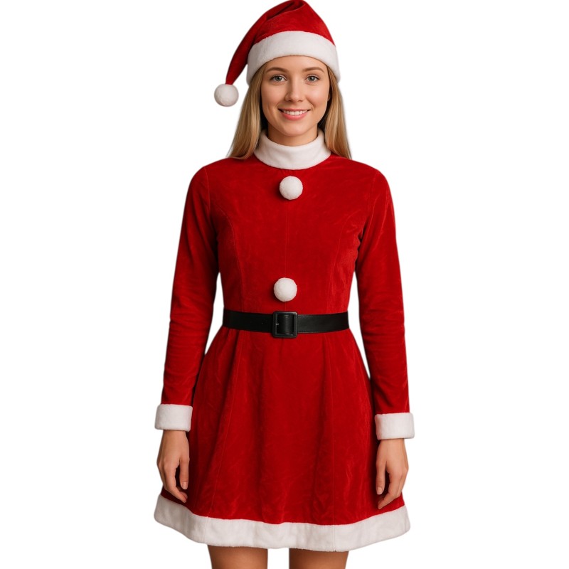 Sukienka Świąteczna Mikołajki z Czapką