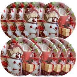 Talerzyki papierowe z bałwankiem 22cm 8 szt.