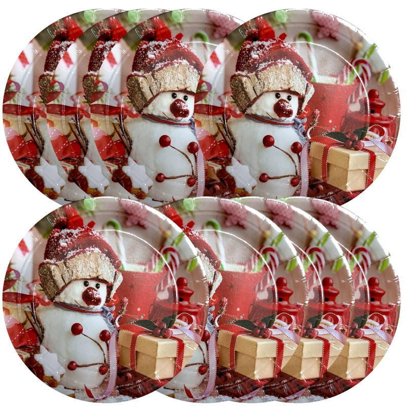 Talerzyki papierowe z bałwankiem 22cm 8 szt.