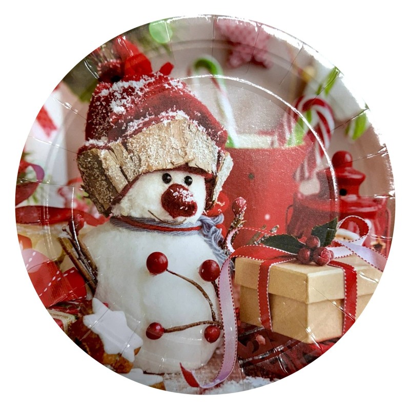 Talerzyki papierowe z bałwankiem 22cm 8 szt.