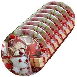 Talerzyki papierowe z bałwankiem 22cm 8 szt.