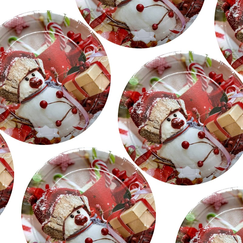 Talerzyki papierowe z bałwankiem 22cm 8 szt.