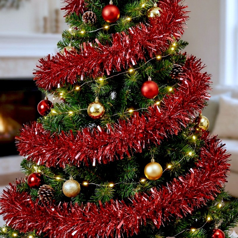 Łańcuch choinkowy czerwony 185cm