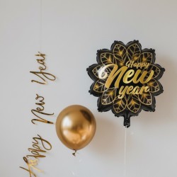 Balon foliowy Happy New Year złoto czarny 53x46 cm