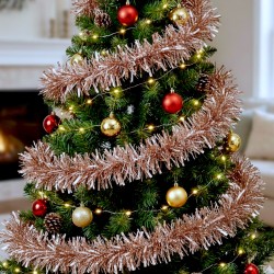 Łańcuch choinkowy 6m różowe złoto z srebrnym wykończeniem