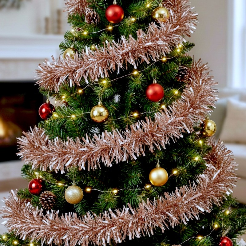 Łańcuch choinkowy 195cm różowe złoto z srebrnym wykończeniem