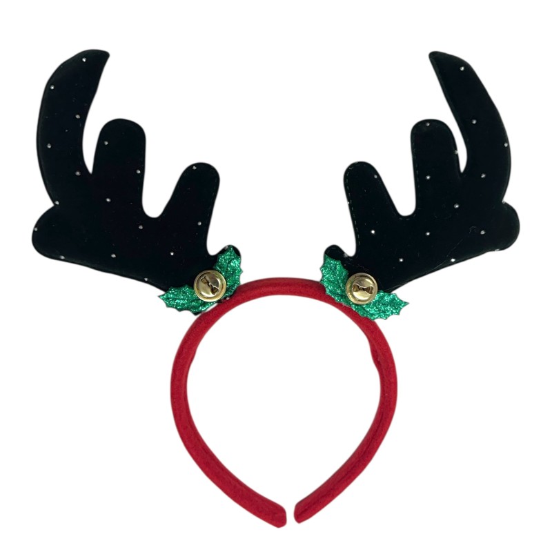 Aksamitna Opaska Renifer z Rogami i Dzwoneczkami Jelonek