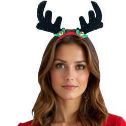 Aksamitna Opaska Renifer z Rogami i Dzwoneczkami Jelonek