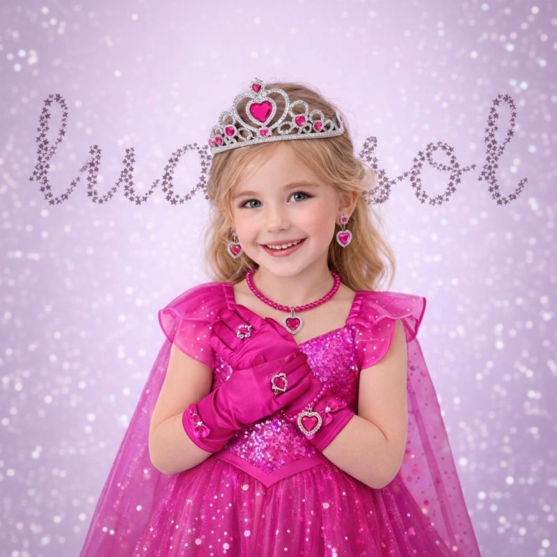 Zestaw biżuterii księżniczki z różową koroną