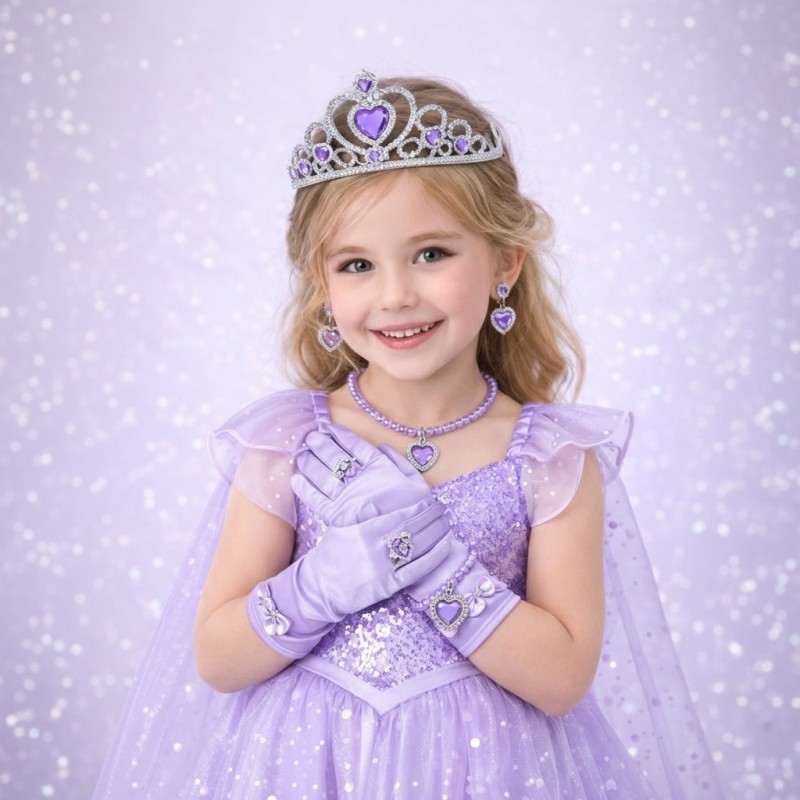 Zestaw biżuterii księżniczki z koroną i rękawiczkami