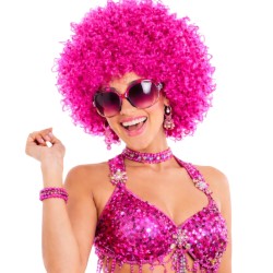 Peruka afro różowa neon fuksja