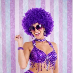 Peruka afro fioletowa kręcone włosy imprezowe